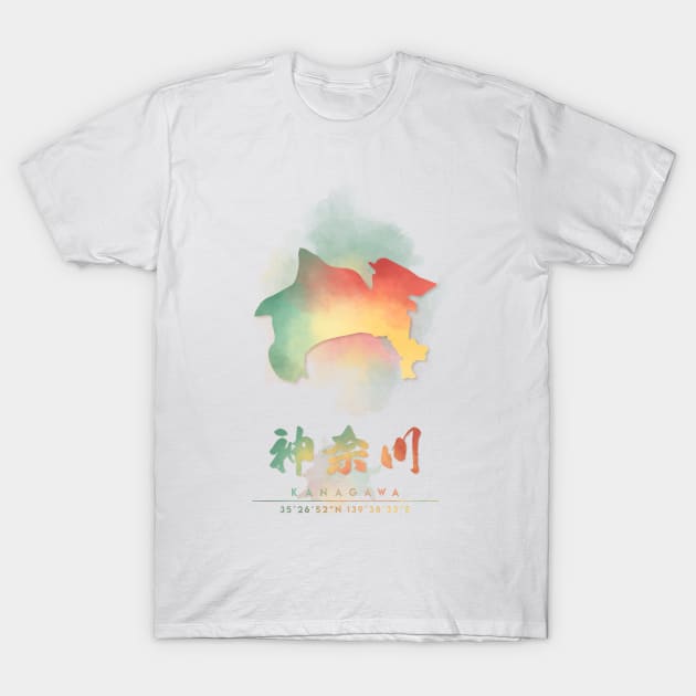 Kanagawa, Japan Watercolor Map Art T-Shirt by Takeda_Art